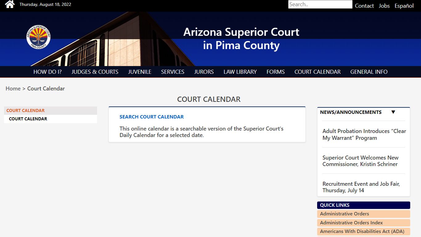 Court Calendar - Pima County, Arizona