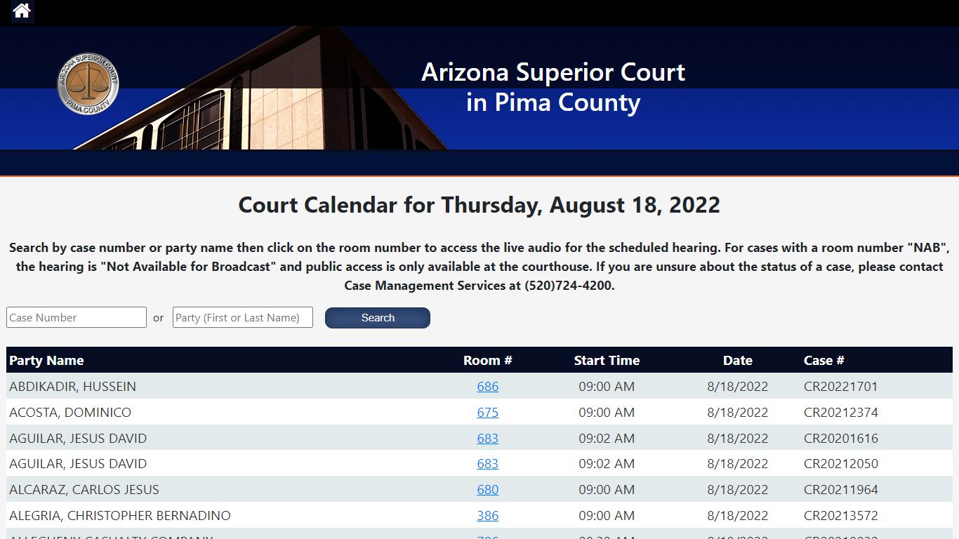 Superior Court Public Recordings - Pima County, Arizona